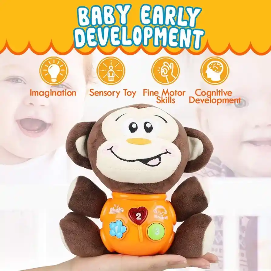 Juguetes Musicales De Mono De Peluche Para Bebés – Juguetes Educativos Montessori De Peluche Iluminados, Desarrollo Cerebral Sensorial Para Bebés Recién Nacidos, Para Bebés De 0 A 6 Meses