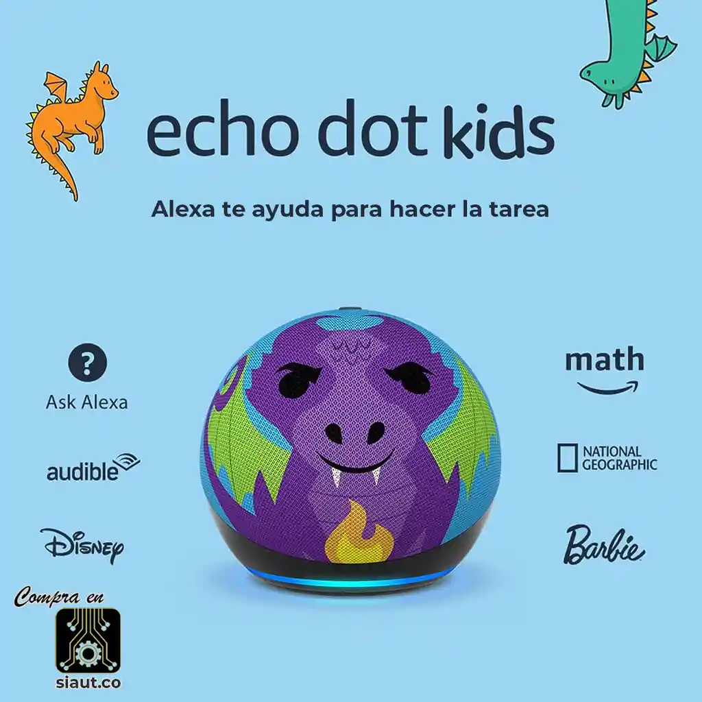 Amazon Alexa Echo Dot 5ta Gen Kids Dragón Azul Cielo + Morado