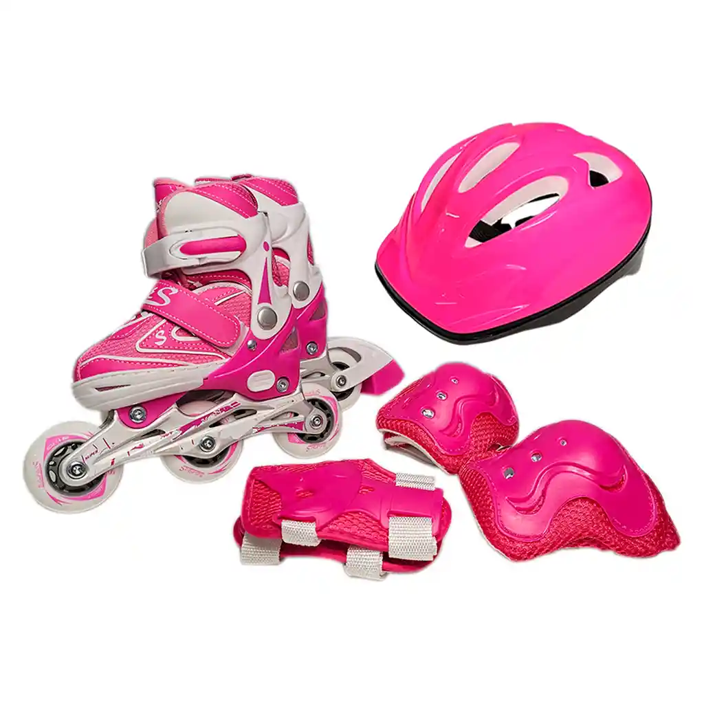 Kit Patines Semiprofesionales Blades Casco Y Protección Rosa 27-30