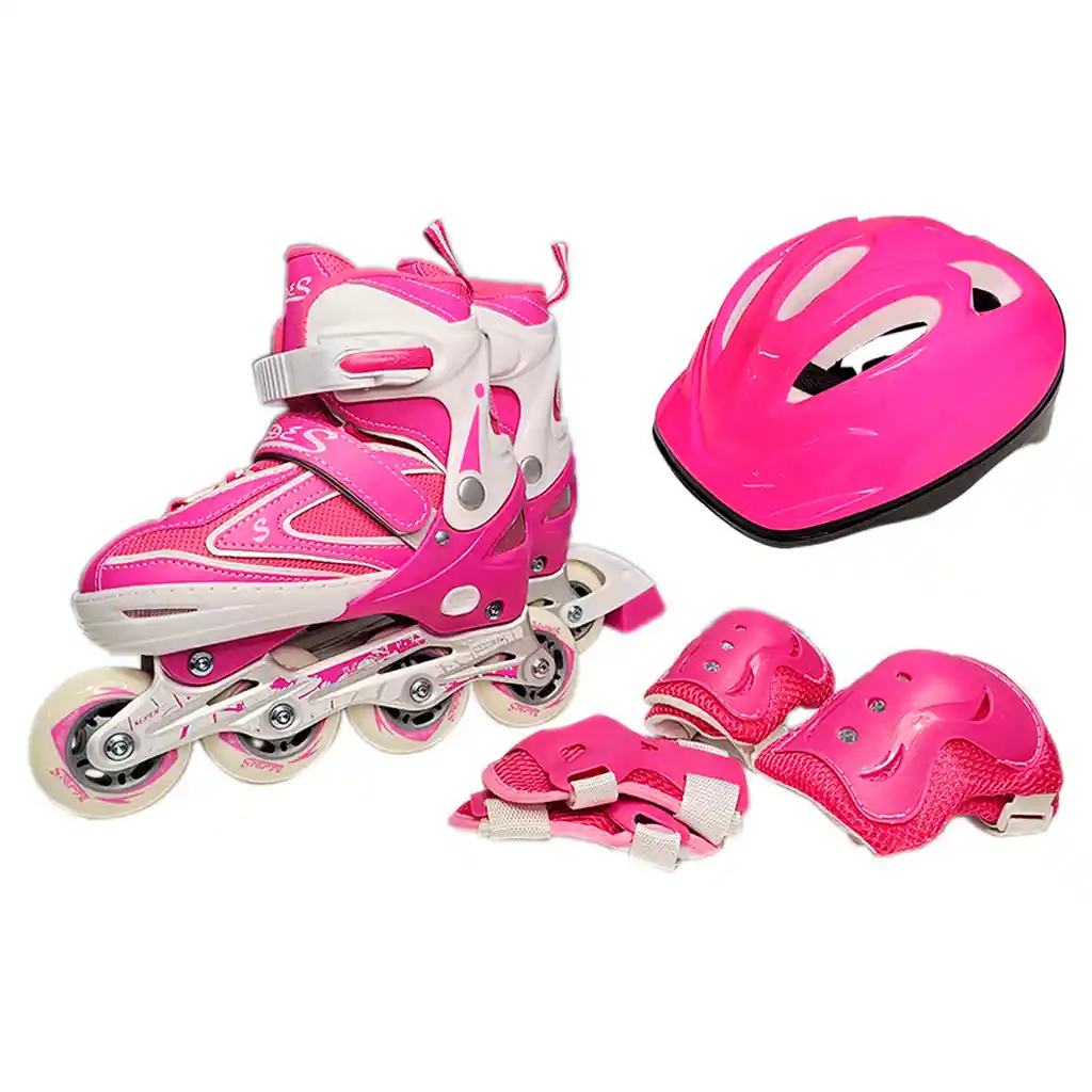 Kit Patines Semiprofesionales Blades Casco Y Protección Rosa 35-38