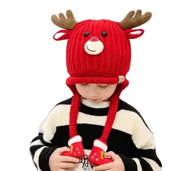 Gorro De Bebe Reno Infantil Navideño De Lana