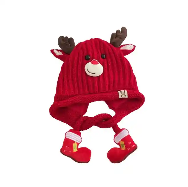 Gorro De Bebe Reno Infantil Navideño De Lana