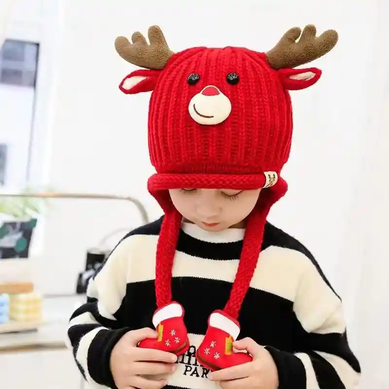 Gorro Invierno Navidad Reno Con Orejera Niños Niñas 3-8 Años