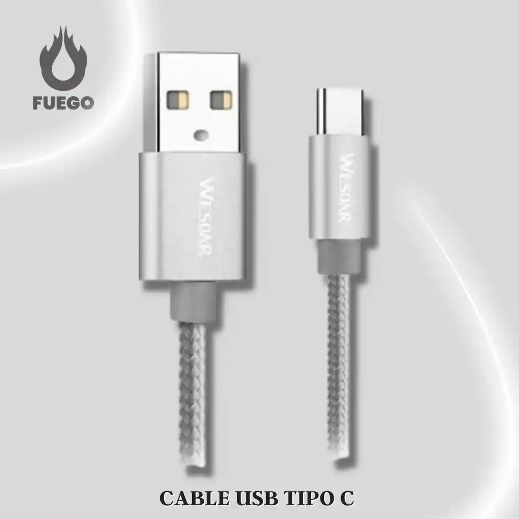 Cable Wesdar Usb A Tipo C Cable Blindado 1.2 Metros