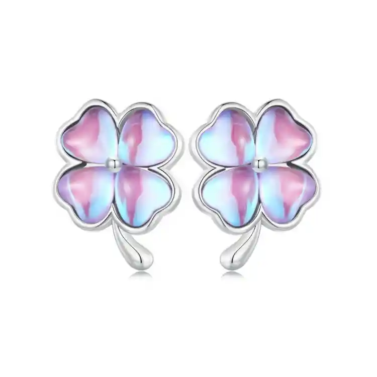 Aretes Topos Trébol Cuatro Hojas Para Mujer En Plata 925