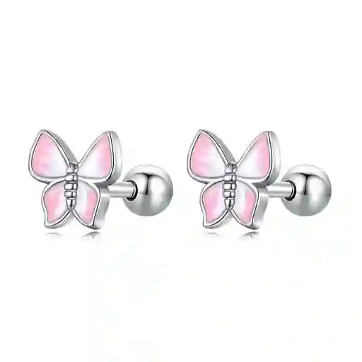 Aretes Topos Mujer Mariposa Broche Seguro En Plata 925