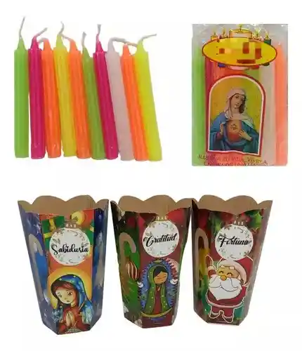 Promocion De Velas La Virgen 12 Paquetes + Paquete De Faroles X 12