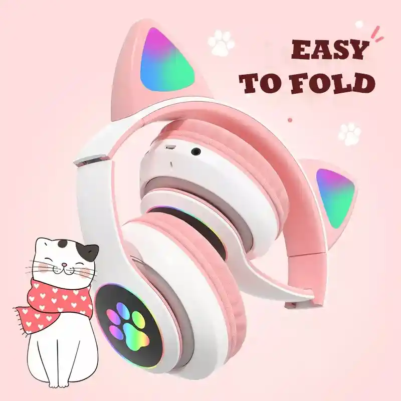 Auriculares Orejas De Gatito Bluetooth Luz Led Rgb