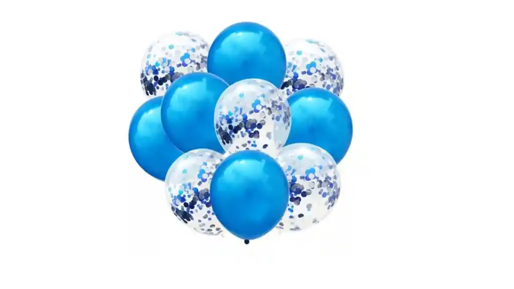 Kit Globos Cromado Reflex 5 R12 Globos Con Confeti R 12 Azul Y Plata