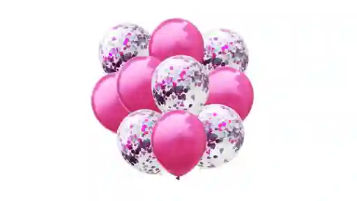 Kit Globos Cromado Reflex 5 R12 Globos Con Confeti R 12 Fucsia Y Plata