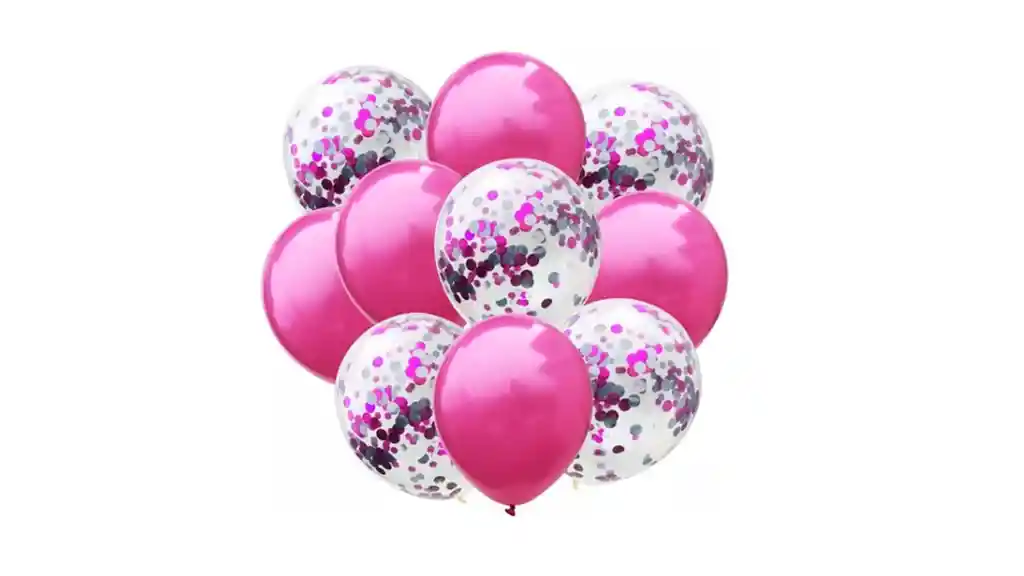 Kit Globos Cromado Reflex 5 R12 Globos Con Confeti R 12 Fucsia Y Plata