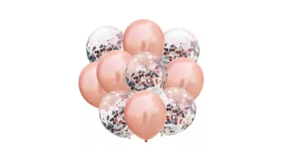 Kit Globos Cromado Reflex 5 R12 Globos Con Confeti R 12 Oro Rosa Y Plateado