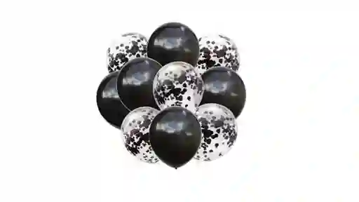 Kit Globos Cromado Reflex 5 R12 Globos Con Confeti R 12 Negro