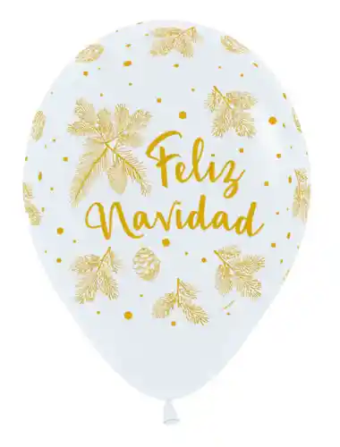 Globos R 12 Feliz Navidad Blanco Dorado X 12