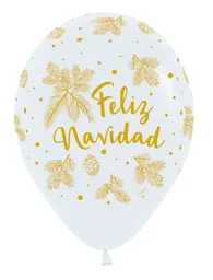 Globos Feliz Navidad R 12 Blanco Dorado X 50