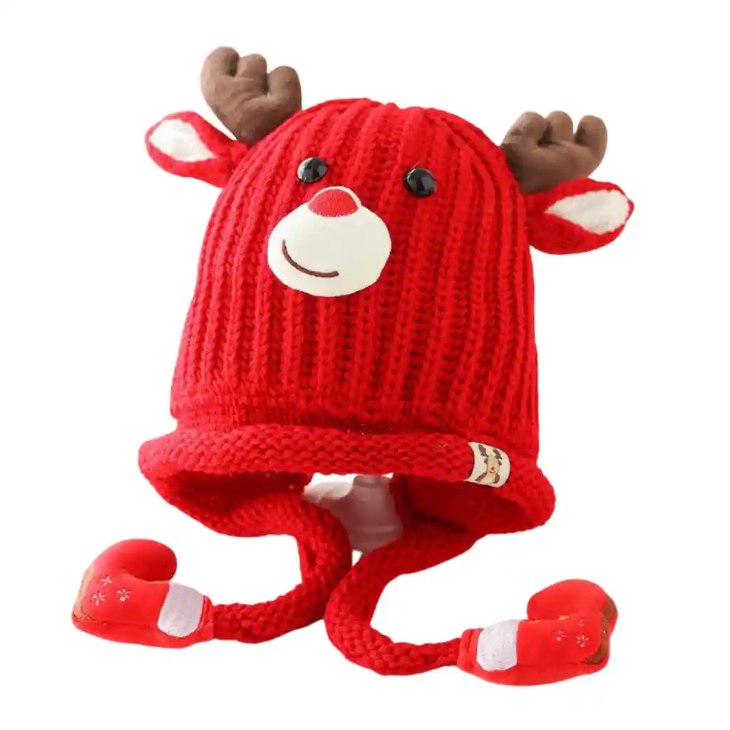 Gorro Invierno Navidad Reno Con Orejera Niños Niñas 3-8 Años