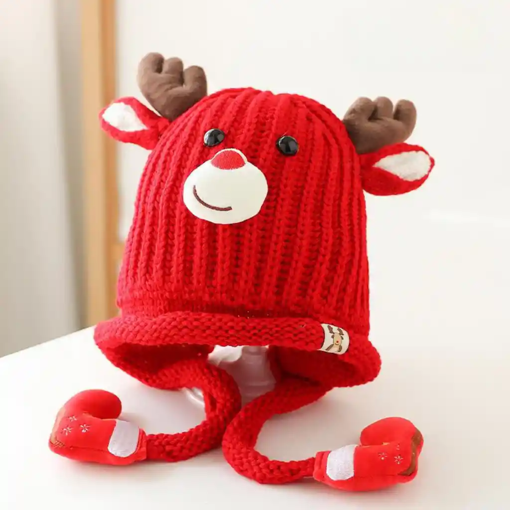 Gorro Invierno Navidad Reno Con Orejera Niños Niñas 3-8 Años