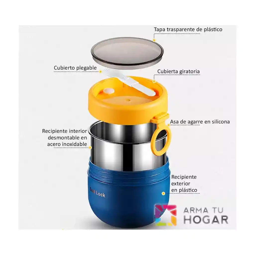 Portacomida Cierre Al Vacio Inox 304 Taza 600ml