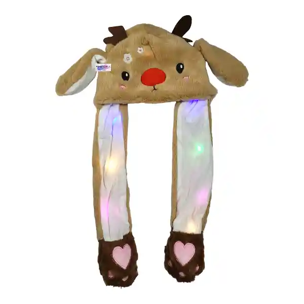 Gorro Reno Navideño Con Orejas Móviles Y Luces Led Navidad