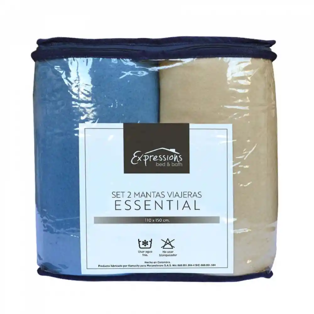 Set Mantas X 2 Fleece Azul_taupe 110x150cm