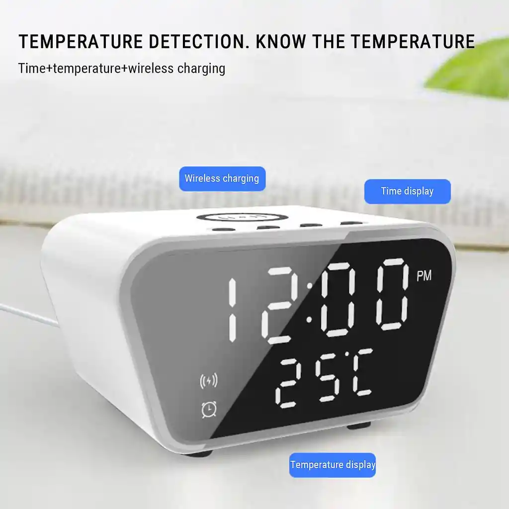 Reloj Despertador Con Cargador Inalámbrico Qi Y Temperatura