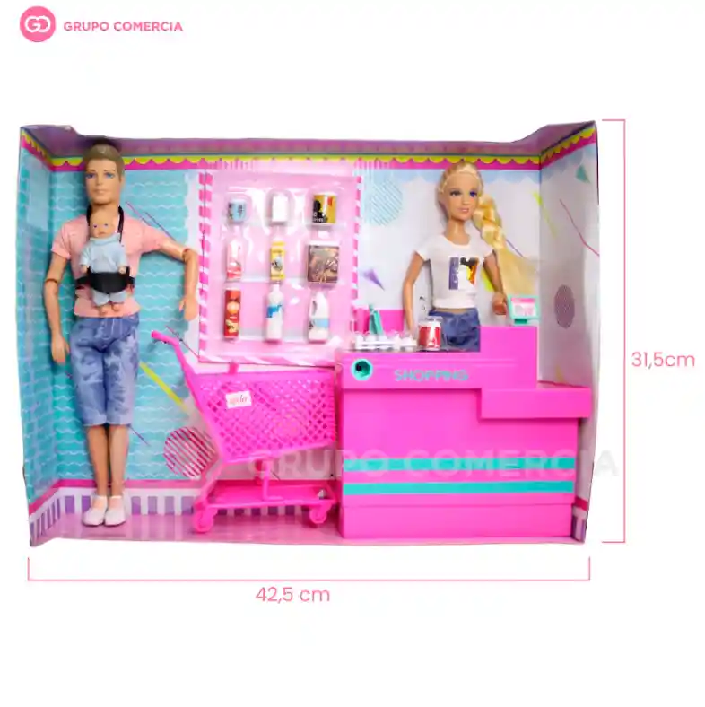 Muñeca Tipo Barbie Cajera Supermercado Con Accesorios