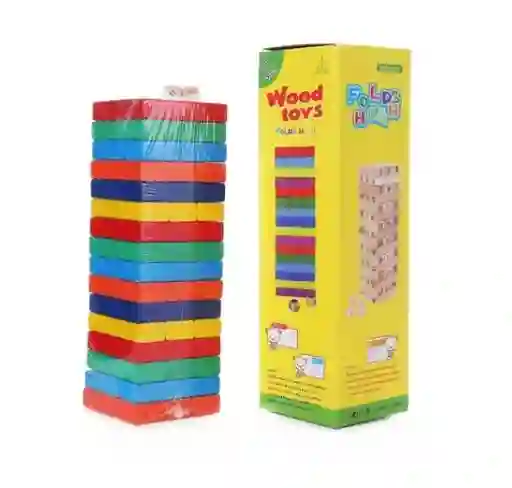 Juego De Mesa Jenga De Madera Grande De Colores Mas Dados