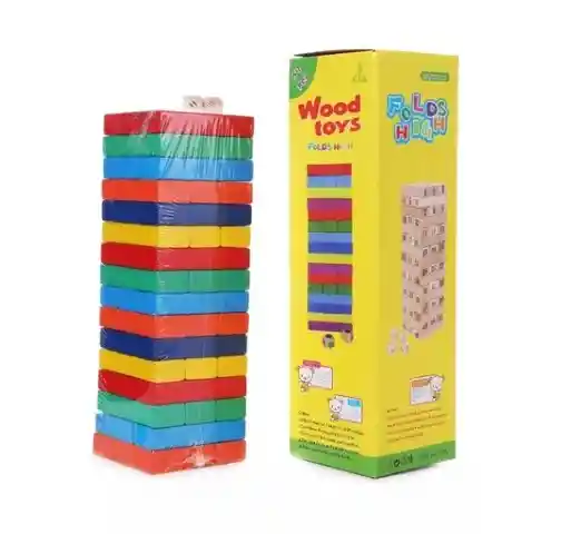 Juego De Mesa Jenga De Madera Grande De Colores Mas Dados