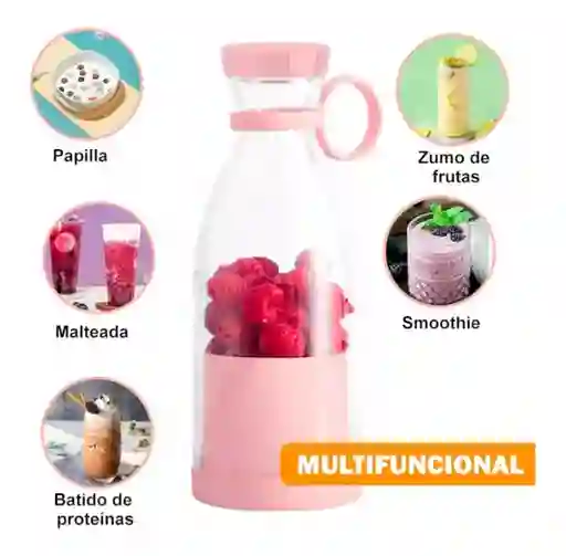 Vaso Licuadora Portátil Recargable 420ml Y 6 Aspas Color Rosado
