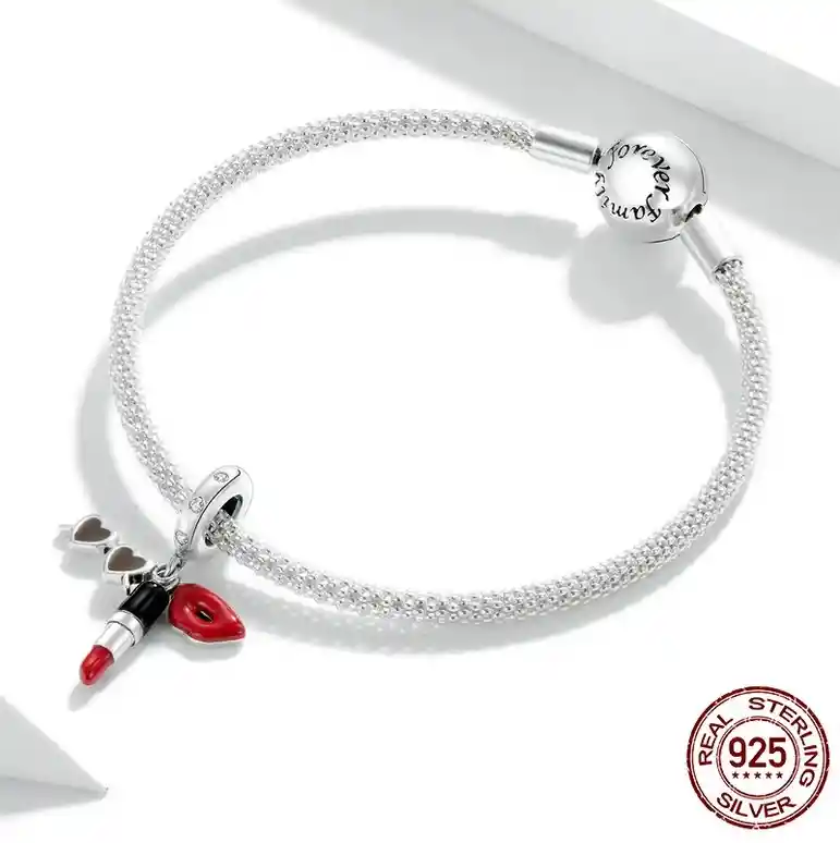 Charm Dije Para Mujer Labial Gafas Circones Plata 925
