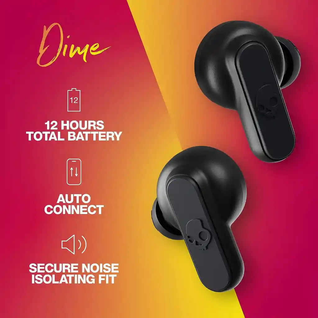 Skullcandy Dime - Auriculares Intraurales Inalámbricos True Wireless, Color Negro True