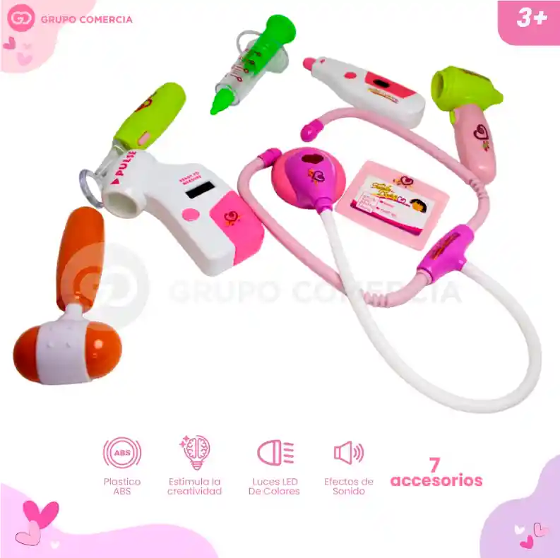 Juego Para Niños Set Doctor 7 Accesorios Luz Led Y Sonido