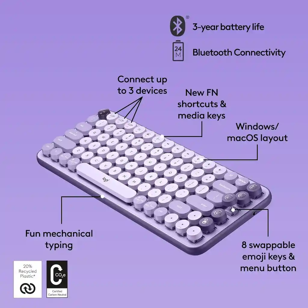 Teclado Logitech Inalámbrico Mecánico Pop Keys Cosmos Latam
