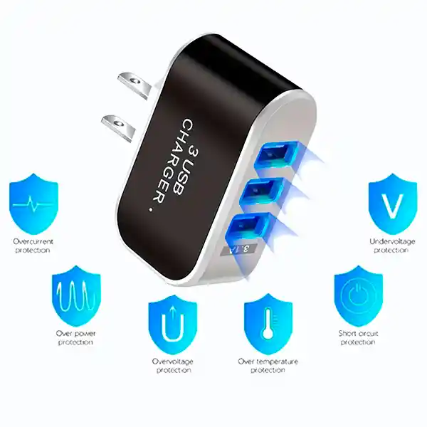 Cargador 3 En 1 Usb 3.1a Luz Led 1000 Mah Carga Univresal Iphone Android Apple Samsung Pared