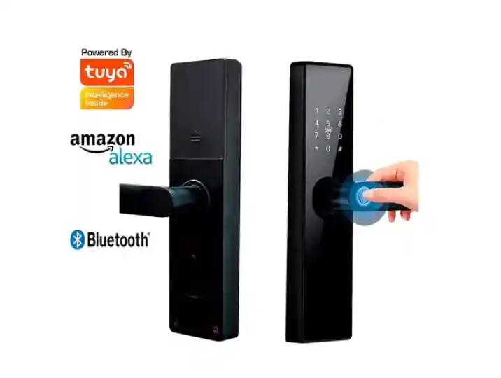 Cerradura Con Huella, Id Card, Clave, Abre A Distancia Por Bluetooth Manejo Por App Home Smart Lock Color Negro Powered By: Tuya Trademark