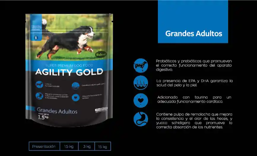Agility Gold Alimento Para Perros Agility Perros Grandes Adultos 3kg