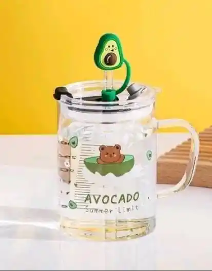 Mug Vasopitillo En Vidrio De Osito Entre Aguacate