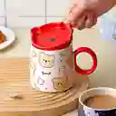 Mug Sweet En Cerámica De Osos Con Tapa Roja De Ositos