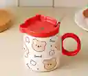 Mug Sweet En Cerámica De Osos Con Tapa Roja De Ositos