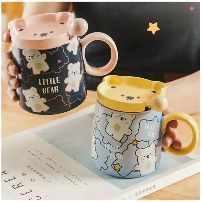 Mug Sweet En Cerámica De Osos Y Tapa Amarilla De Osito