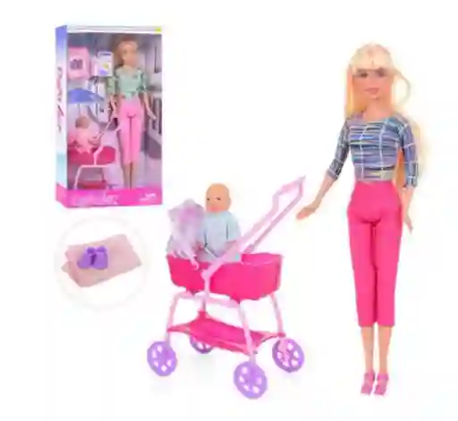 Juguete Muñeca Tipo Barbie Defa Lucy Coche Con Bebe Ref8358