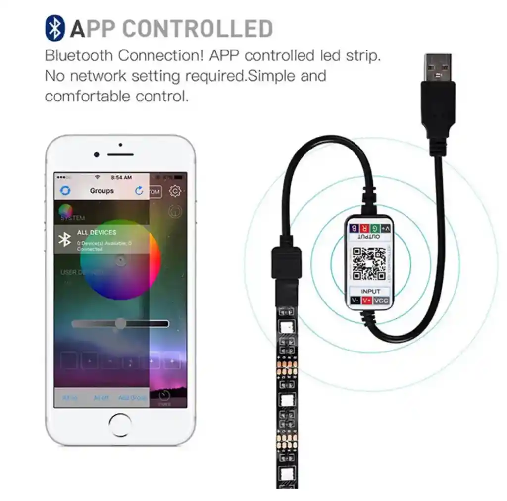 Cinta Luz Led Rgb Control App Bluetooth Flexible 5 M	