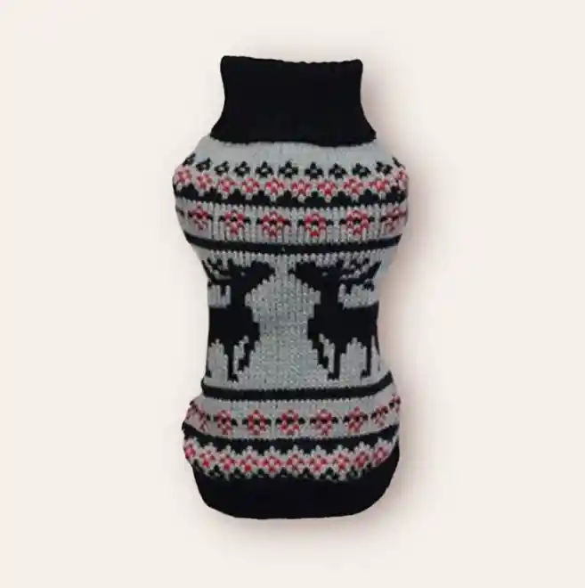 Saco Mosaico Navideño Renitos Rojo Y Gris Sweater Navideño Para Perro O Gato