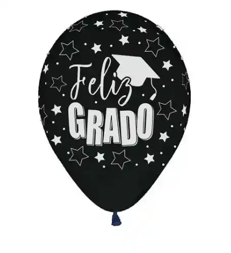 Globo Latex Feliz Grado Graduacion Birrete Negro 12 Unidades