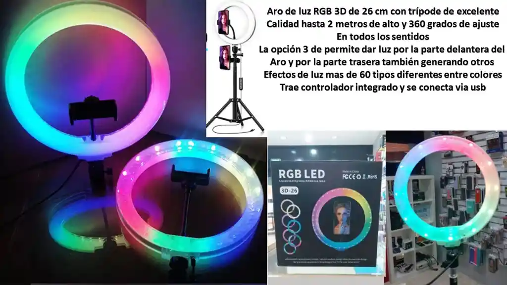 Aro De Luz 26 Cm Rgb 3d Con Tripode De Alta Calidad