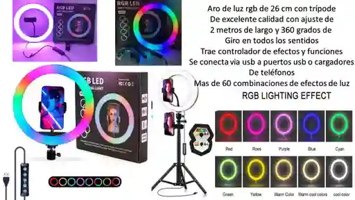 Aro De Luz 26 Cm Rgb Con Tripode De Alta Calidad