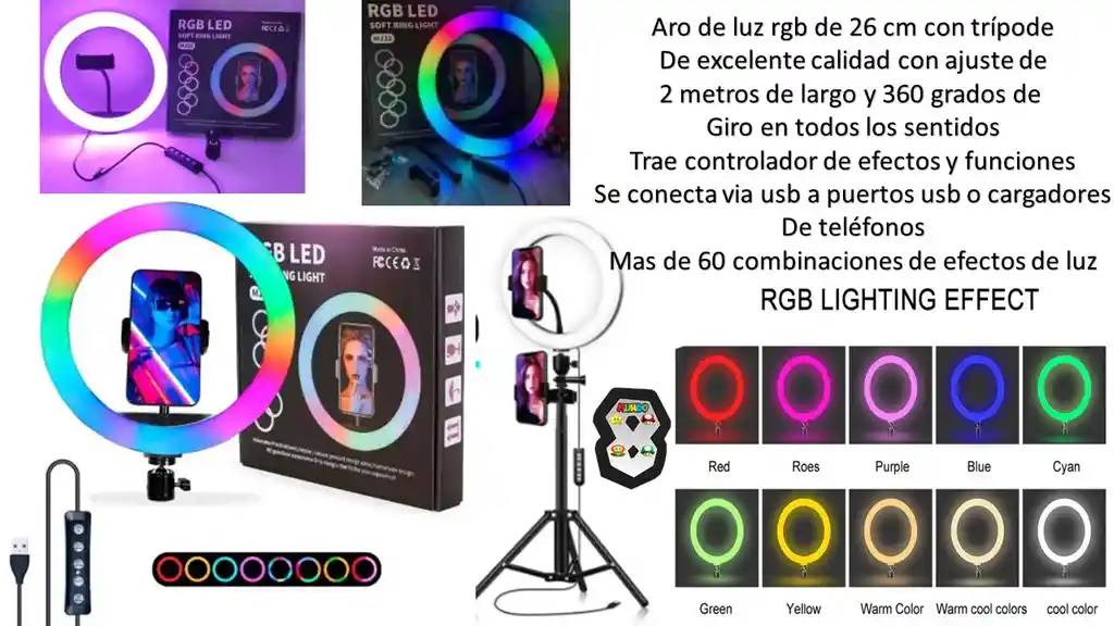 Aro De Luz 26 Cm Rgb Con Tripode De Alta Calidad
