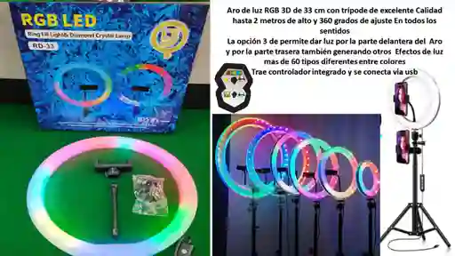 Aro De Luz 3d 33cm Rgb Contripode De Alta Calidad