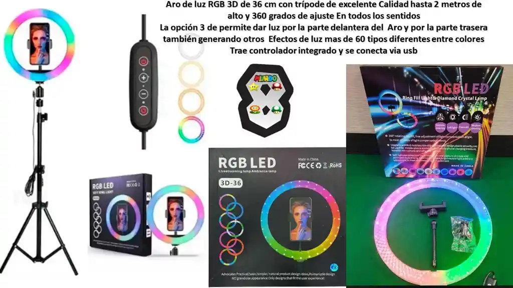 Aro De Luz 3d 36 Cm Rgb Con Tripode De Alta Calidad