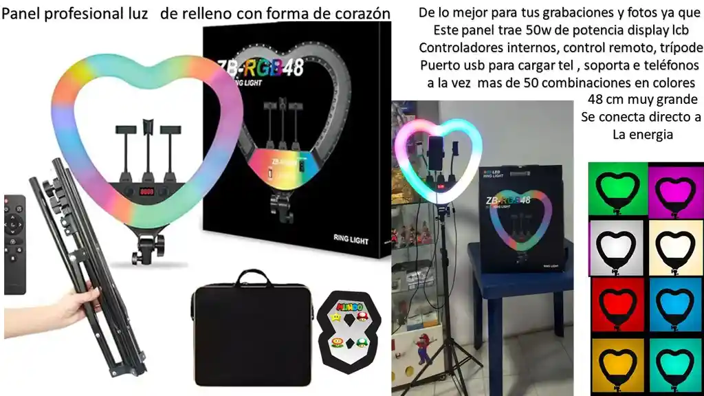 Aro De Luz Profesional De Corazon 48 Cm Rgb Calidad Extrema